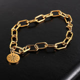 Wide Stainless Steel Chain Bracelet for Women, Charm Cuff Wristband Jewelry
