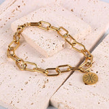 Wide Stainless Steel Chain Bracelet for Women, Charm Cuff Wristband Jewelry