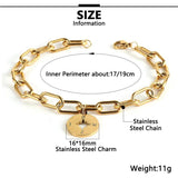 Wide Stainless Steel Chain Bracelet for Women, Charm Cuff Wristband Jewelry