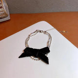 Korea Velvet Bow Flash Rhinestone Double Bracelet Net Red Female