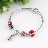 European Silver Beads Bracelet Crystal Queen Crown Bangles Bracelet for Women