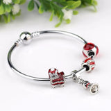 European Silver Beads Bracelet Crystal Queen Crown Bangles Bracelet for Women