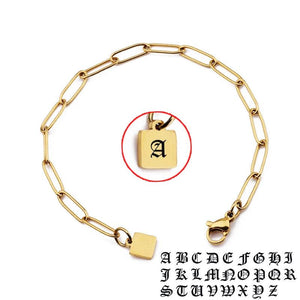 Square Charm Bracelet Stainless Steel 26 Letters Couple Jewelry