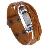 Punk Leather Cuff Bracelet Metal Charms Braided Rope Bangle