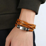 Punk Leather Cuff Bracelet Metal Charms Braided Rope Bangle