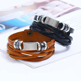 Punk Leather Cuff Bracelet Metal Charms Braided Rope Bangle