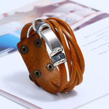 Punk Leather Cuff Bracelet Metal Charms Braided Rope Bangle