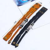 Punk Leather Cuff Bracelet Metal Charms Braided Rope Bangle