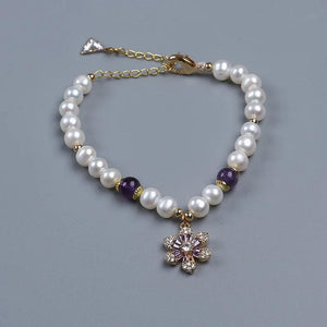 Freshwater Pearl Bracelet Flower Pendant Plated