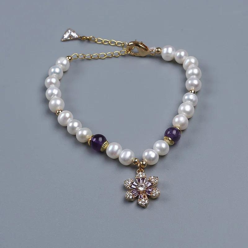 Freshwater Pearl Bracelet Flower Pendant Plated