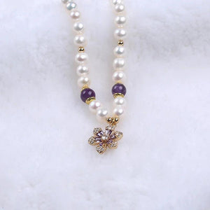 Freshwater Pearl Bracelet Flower Pendant Plated