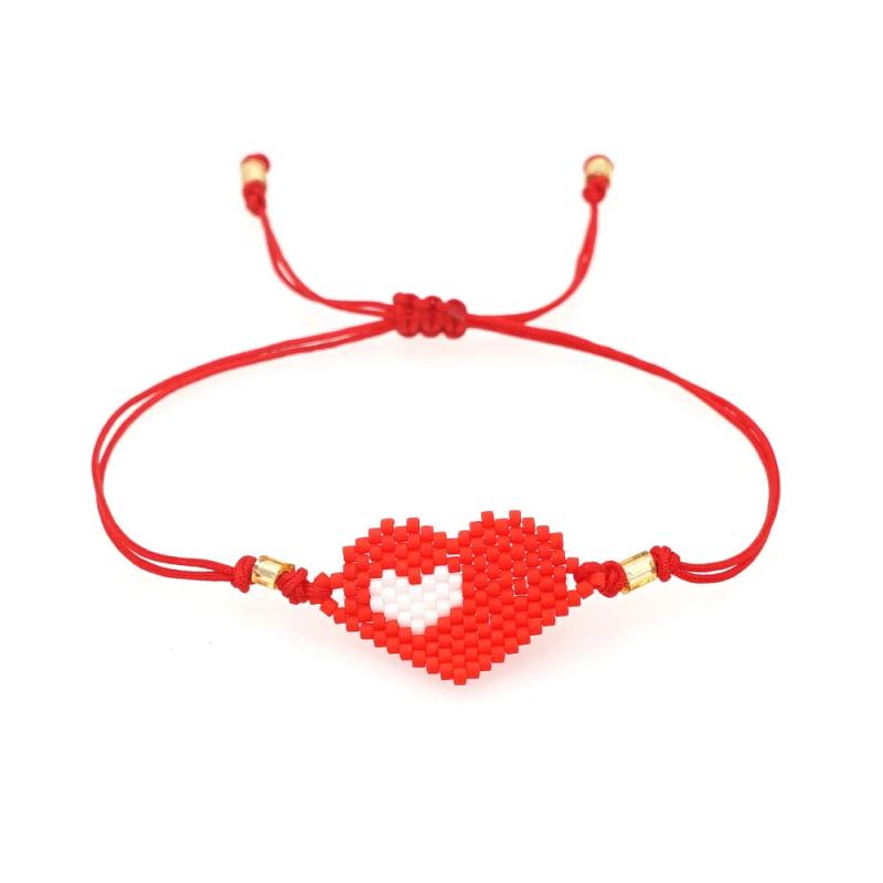 Red Heart Charm Beaded Bracelet Friendship Jewelry