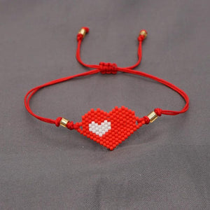 Red Heart Charm Beaded Bracelet Friendship Jewelry
