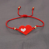 Red Heart Charm Beaded Bracelet Friendship Jewelry