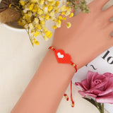 Red Heart Charm Beaded Bracelet Friendship Jewelry