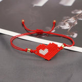 Red Heart Charm Beaded Bracelet Friendship Jewelry