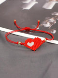 Red Heart Charm Beaded Bracelet Friendship Jewelry