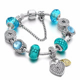 Silver Heart Pendant Charm Bracelet with Beads