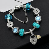 Silver Heart Pendant Charm Bracelet with Beads