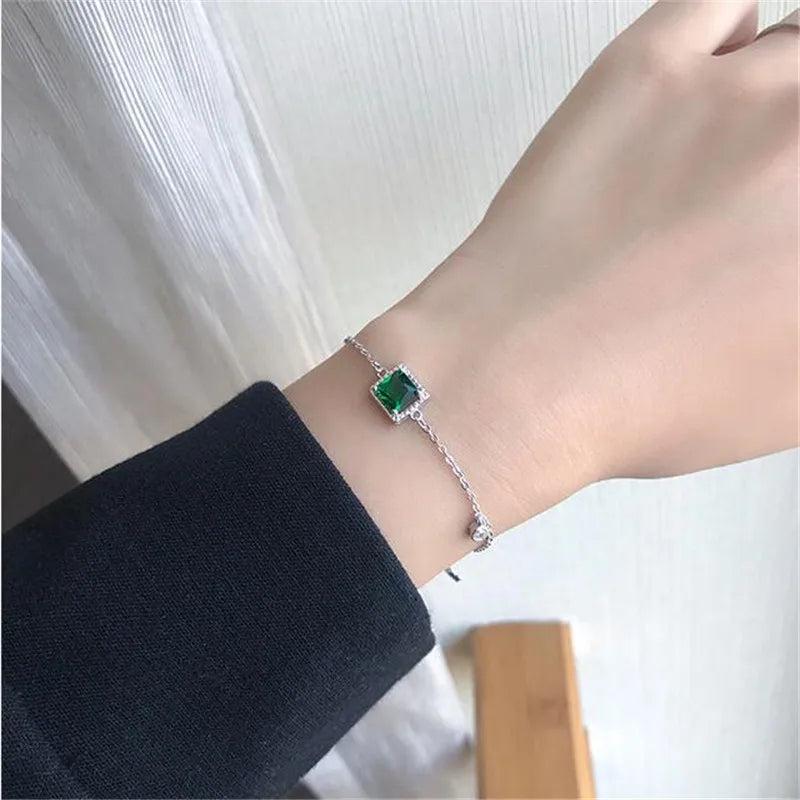Retro Silver Plated Emerald Bracelet for Women