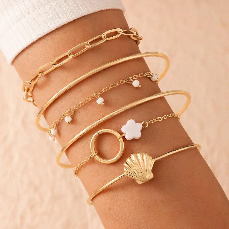 Geometric Flower Ring Bracelet Street Style Lady Temperament