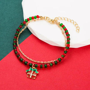 Christmas Tree Socks Cane Beaded Bracelet for Women