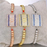 Red Rope Beads CZ Rhinestone Flag Bracelets for Men Women