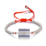 Red Rope Beads CZ Rhinestone Flag Bracelets for Men Women