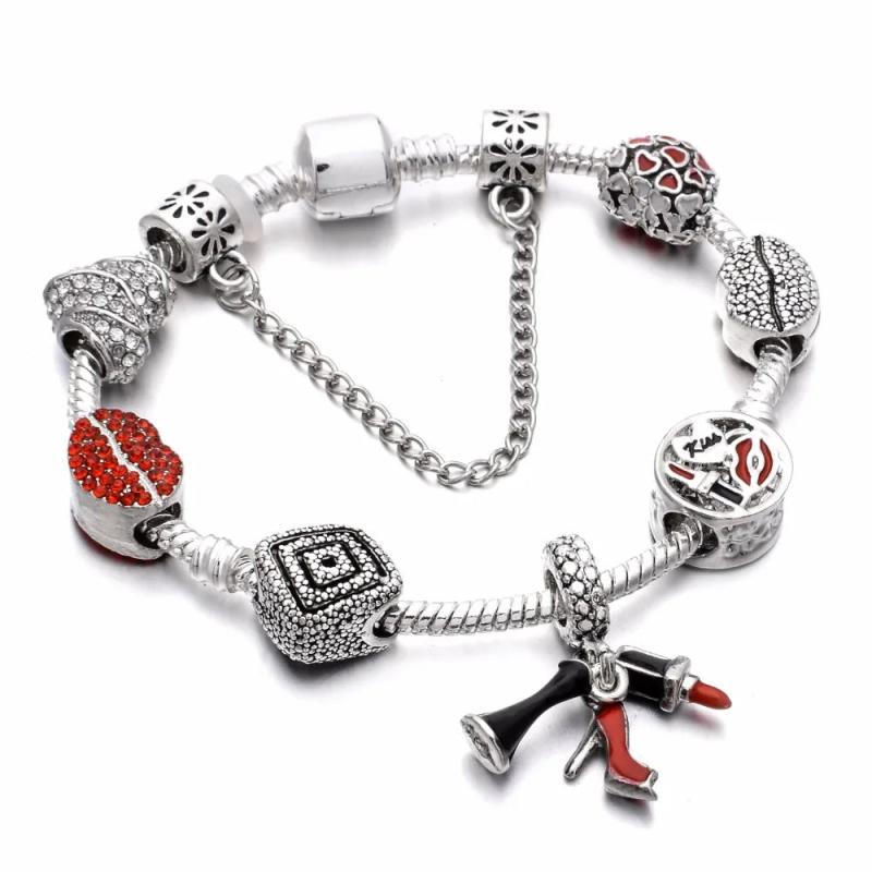 Vintage European Beads Bracelet DIY Crystal Silver Jewelry