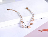 Bohemia Stainless Steel CZ Crystal Simulated Pearl Heart Charm Bracelet