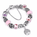 Vintage Silver Plated Bangle with Tree of Life Pendant & Pink Crystal Ball