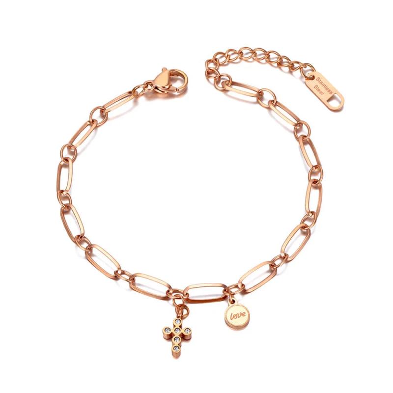 316L Stainless Steel Cross & Love Charm Bracelets For Women