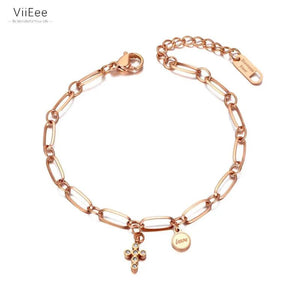 316L Stainless Steel Cross & Love Charm Bracelets For Women