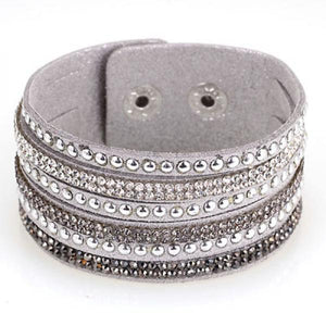 Miasol Wild Velvet Leather Pave Crystal Bling Wrap Adjustable Bracelet