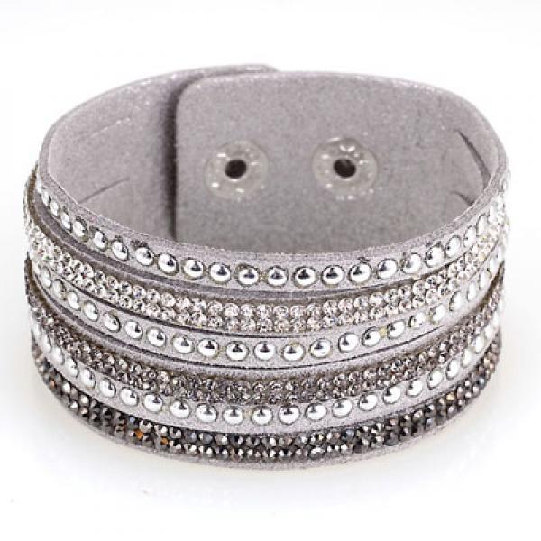 Miasol Wild Velvet Leather Pave Crystal Bling Wrap Adjustable Bracelet