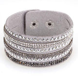 Miasol Wild Velvet Leather Pave Crystal Bling Wrap Adjustable Bracelet
