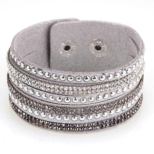 Miasol Wild Velvet Leather Pave Crystal Bling Wrap Adjustable Bracelet