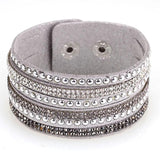 Miasol Wild Velvet Leather Pave Crystal Bling Wrap Adjustable Bracelet