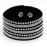 Miasol Wild Velvet Leather Pave Crystal Bling Wrap Adjustable Bracelet