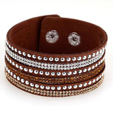 Miasol Wild Velvet Leather Pave Crystal Bling Wrap Adjustable Bracelet