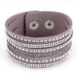 Miasol Wild Velvet Leather Pave Crystal Bling Wrap Adjustable Bracelet