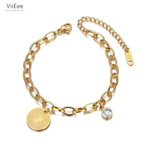 Stainless Steel Bohemia Beach Chain Bracelet CZ Crystal Charm VB20113