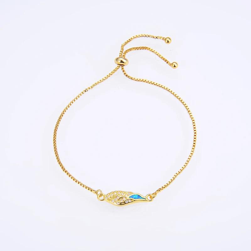 KAMAF Opal Zirconium Angel Wings Bracelet Charm Jewelry
