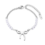 Bohemia Pearl Chain Link Bracelet Stainless Steel Bowknot Charm
