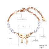 Bohemia Pearl Chain Link Bracelet Stainless Steel Bowknot Charm
