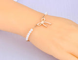 Bohemia Pearl Chain Link Bracelet Stainless Steel Bowknot Charm