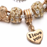 Gold Charm Bracelet with Love Heart Crystal Pendant
