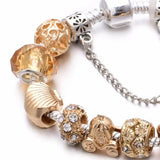 Gold Charm Bracelet with Love Heart Crystal Pendant