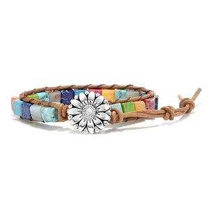 Boho 7 Chakra Druzy Stone Wrap Leather Bracelet for Women