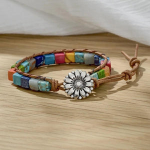Boho 7 Chakra Druzy Stone Wrap Leather Bracelet for Women